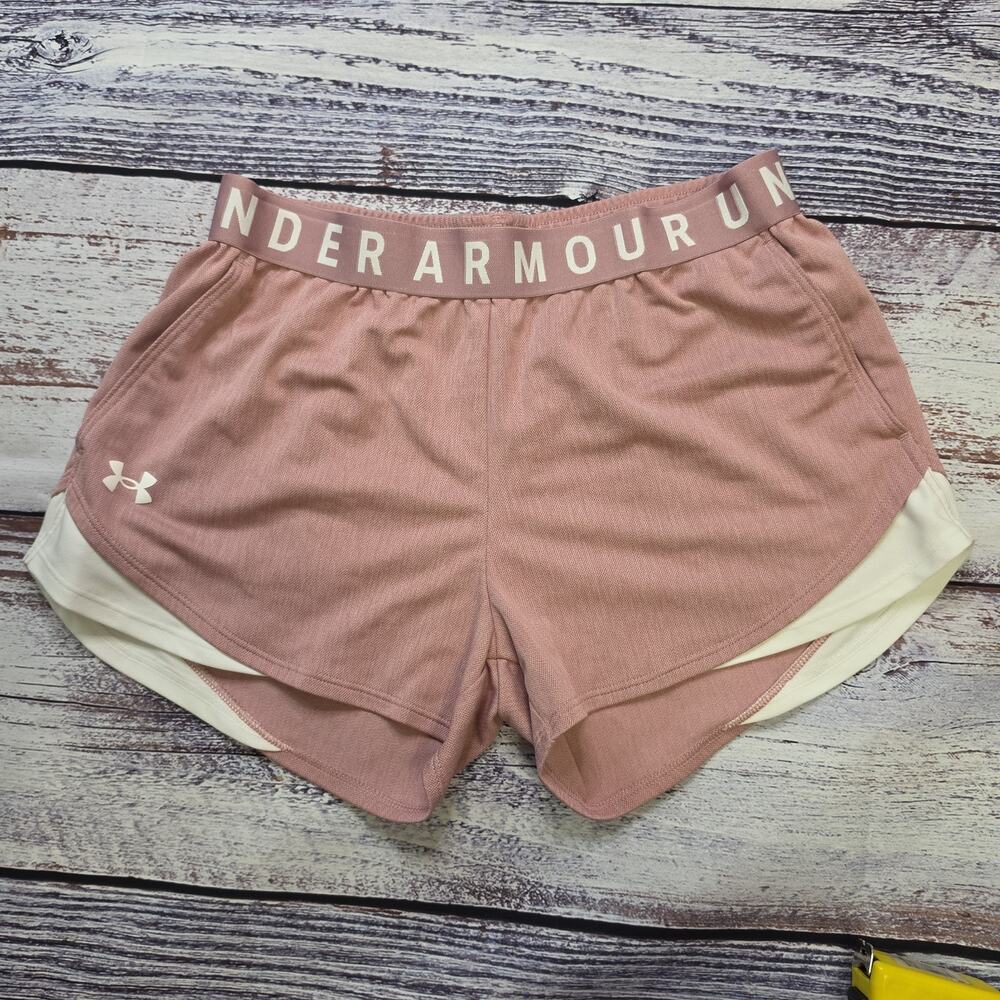 Under Armour Loose Shorts Womens Pink and White Logo Waistband Size Small
